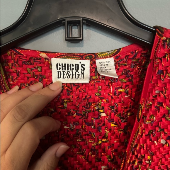 Chico's Red Textured Blazer with Open Front - Picture 4 of 9